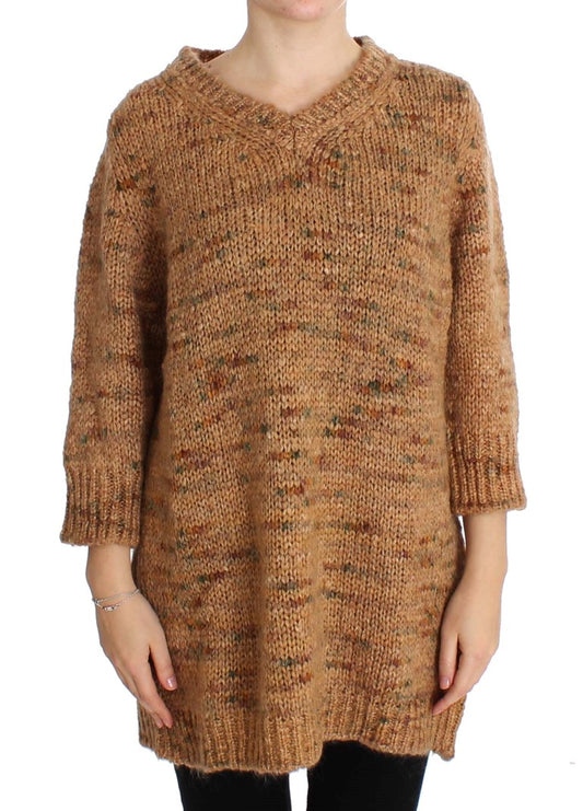 Brown knitted sweater worn by woman
