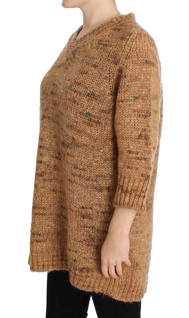 Brown knitted sweater worn by woman