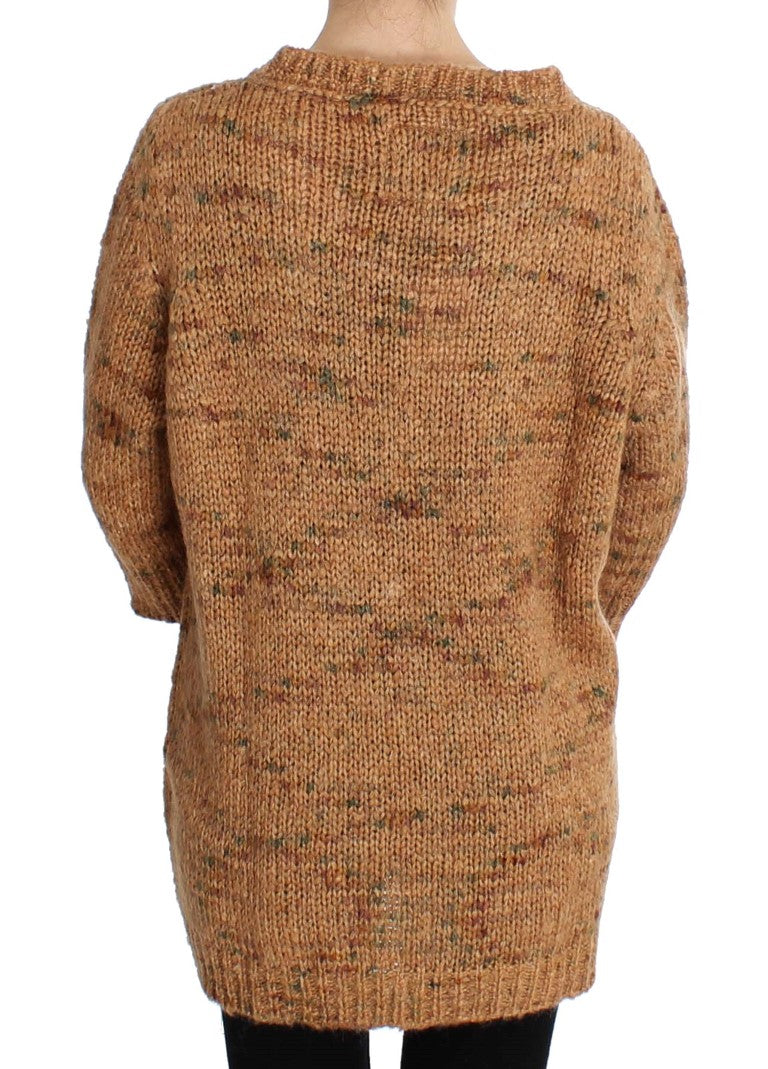 Brown knitted sweater with floral pattern on back