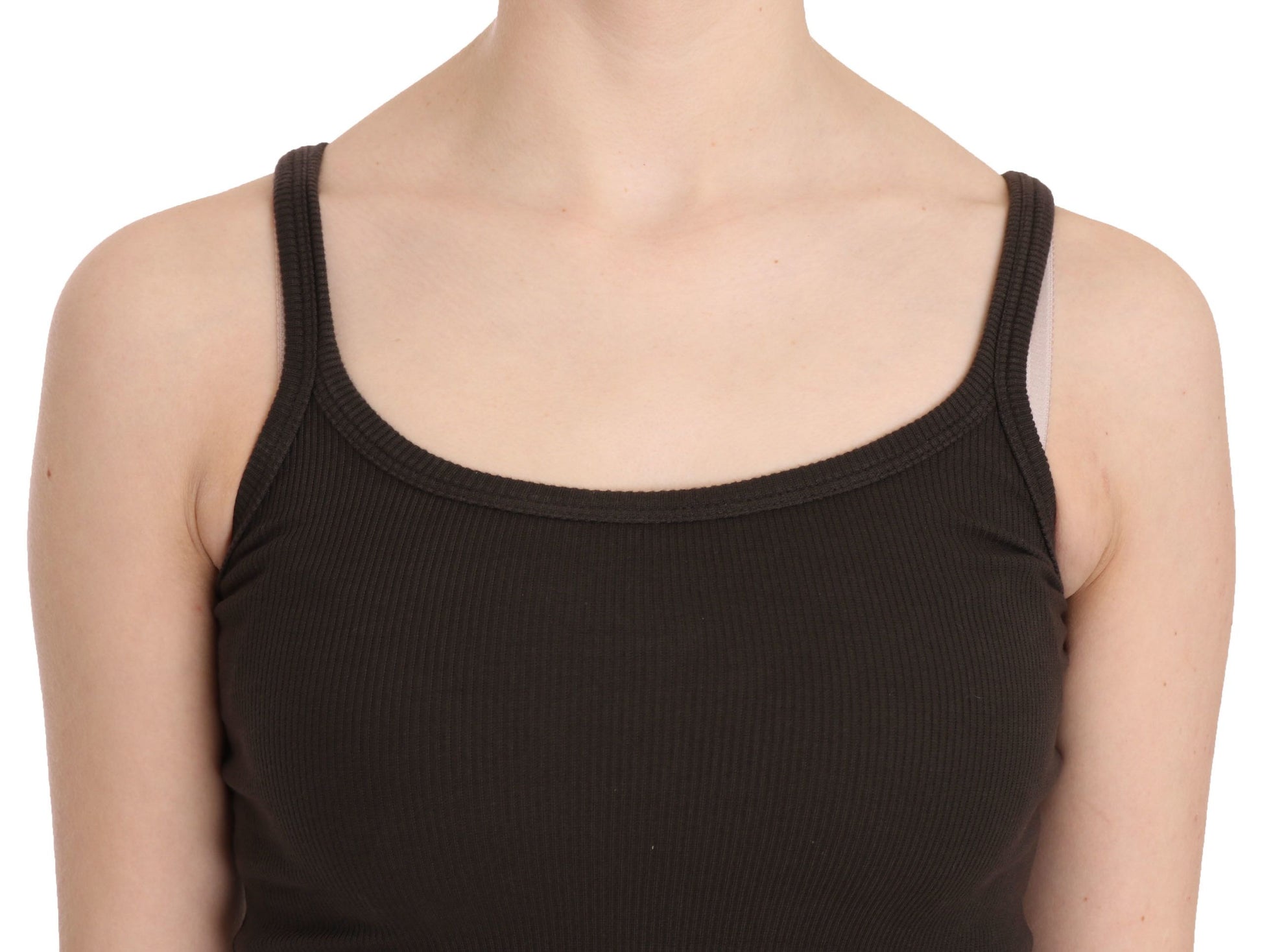 Black tank top on a woman's torso