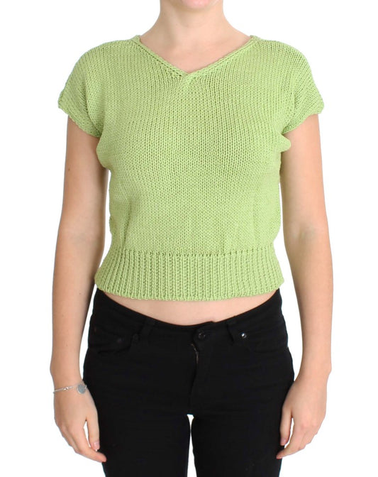 Woman wearing crocheted top
