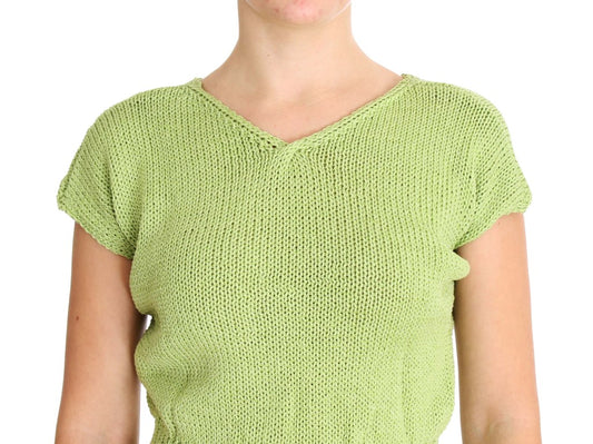 Short sleeved crocheted top in lime green