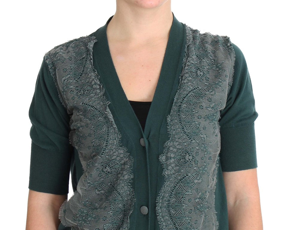 Green knitted vest with buttoned front