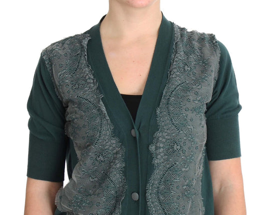 Green knitted vest with buttoned front