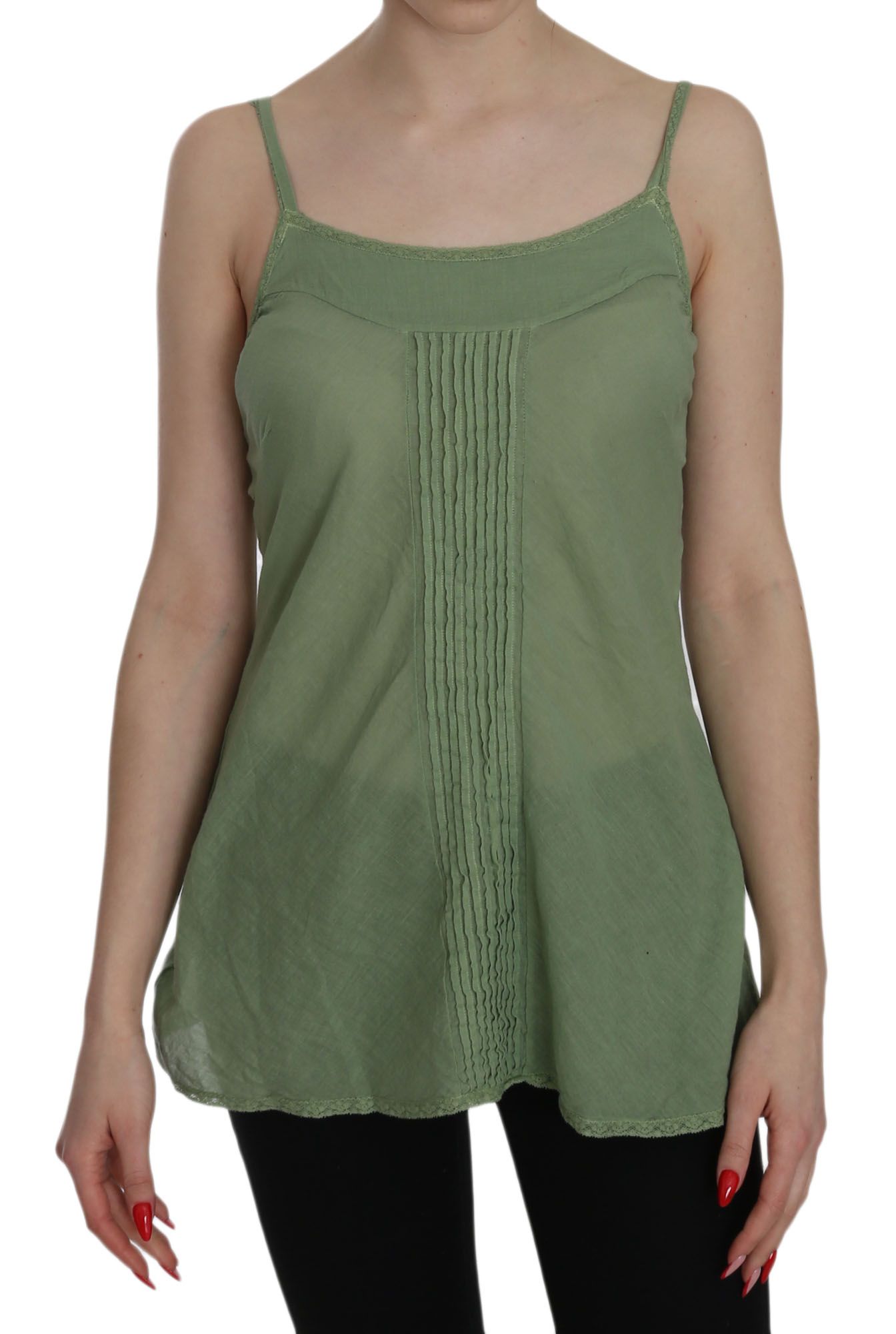 Green tank top with embroidered detailing