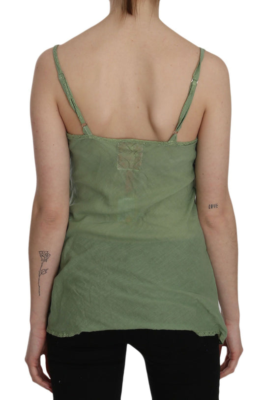 Green tank top on woman's back