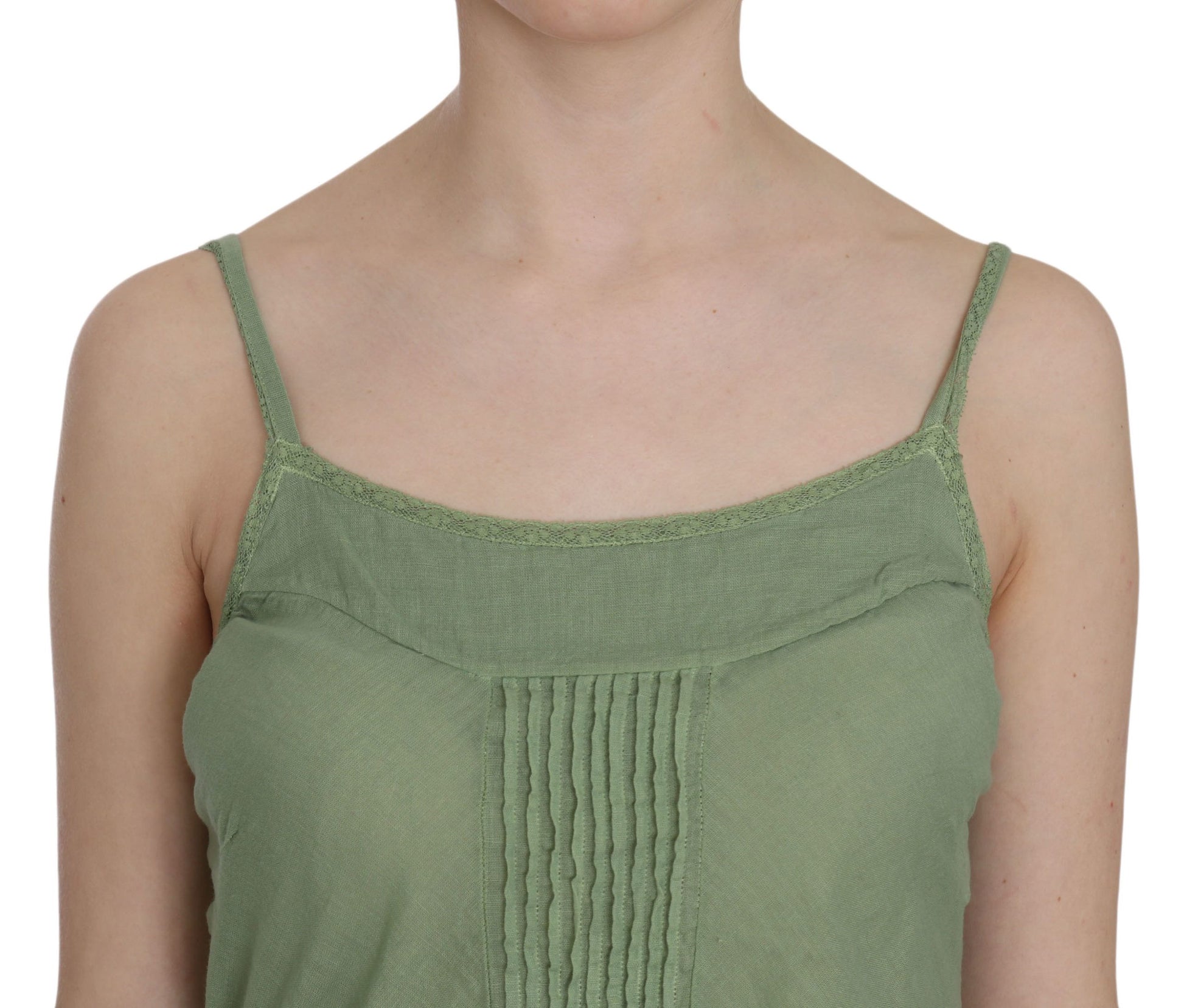 Woman wearing a green tank top