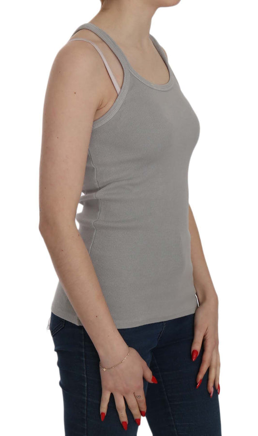 Grey tank top on woman's torso