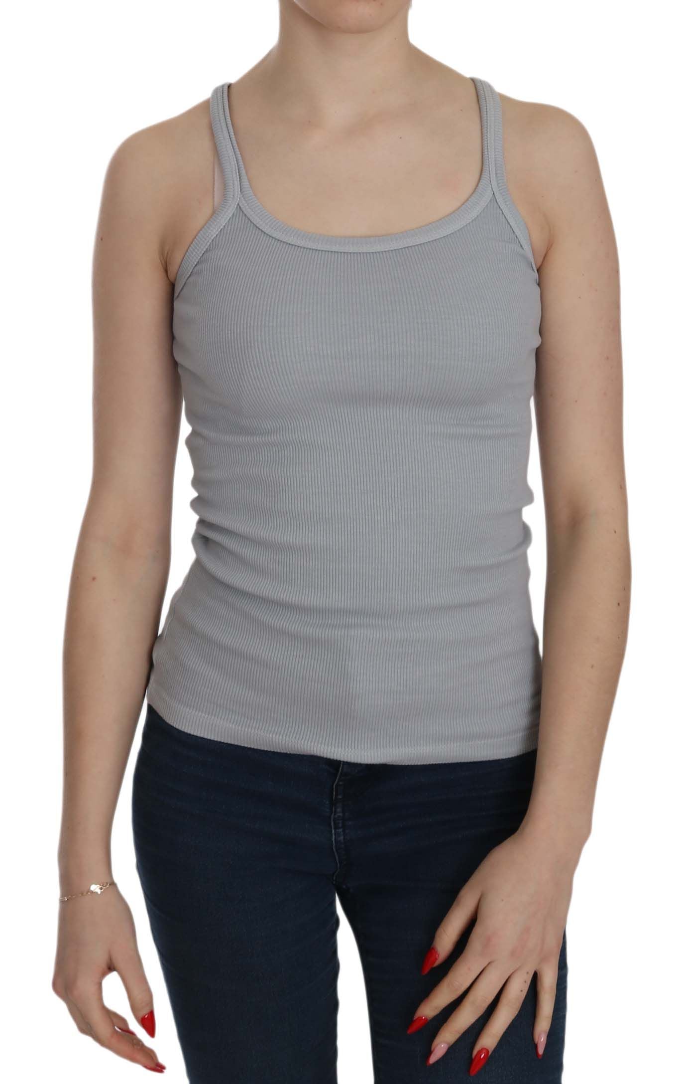 Grey tank top on woman