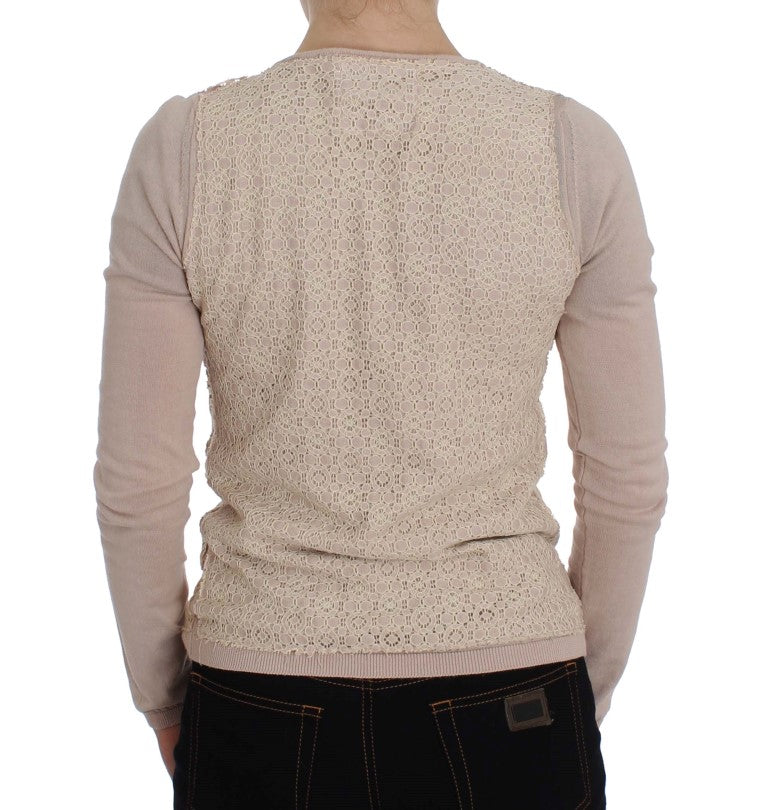 Woman wearing knit sweater over denim shirt