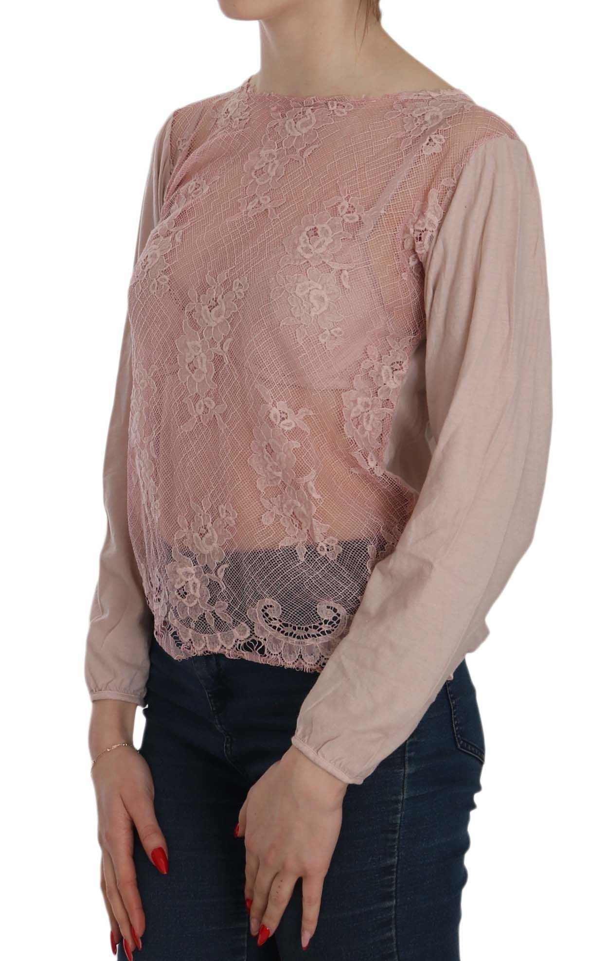 Pink lace top on woman