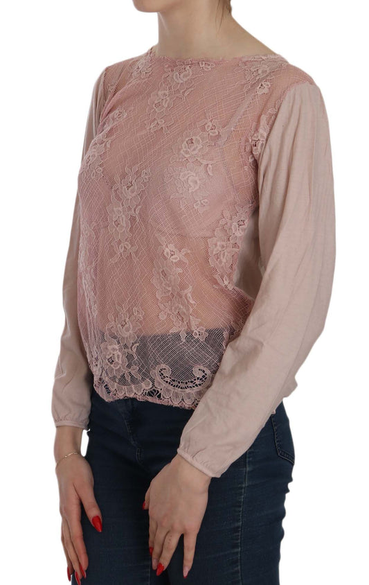Pink lace top on woman