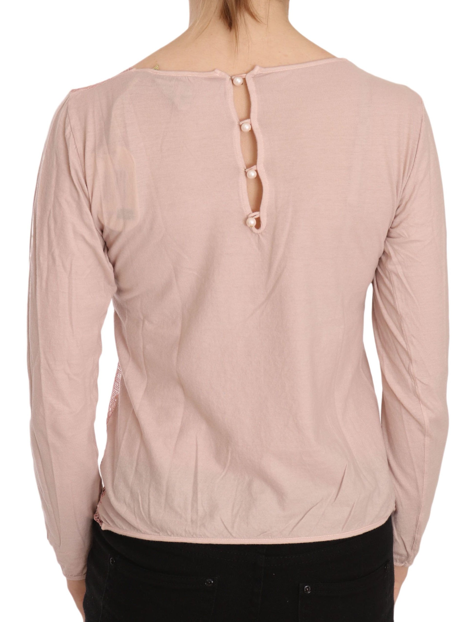 Long sleeve pink shirt with a back view