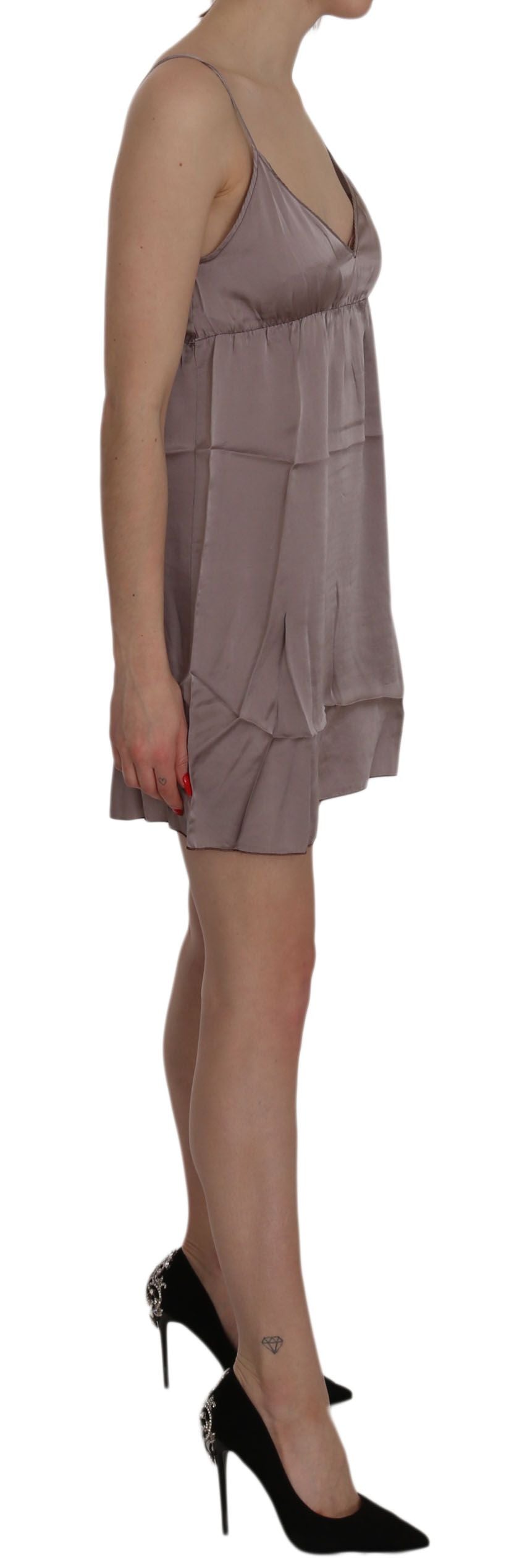 A-line mini silk dress with spaghetti straps and high neckline
