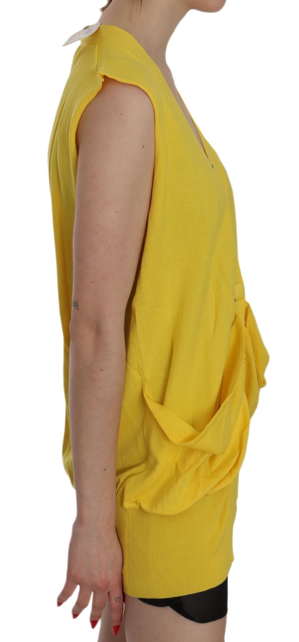 Yellow cropped vest with ruffled sleeves