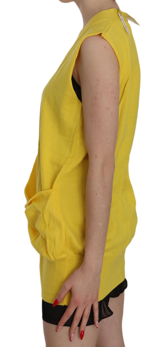 Yellow sleeveless dress on a woman