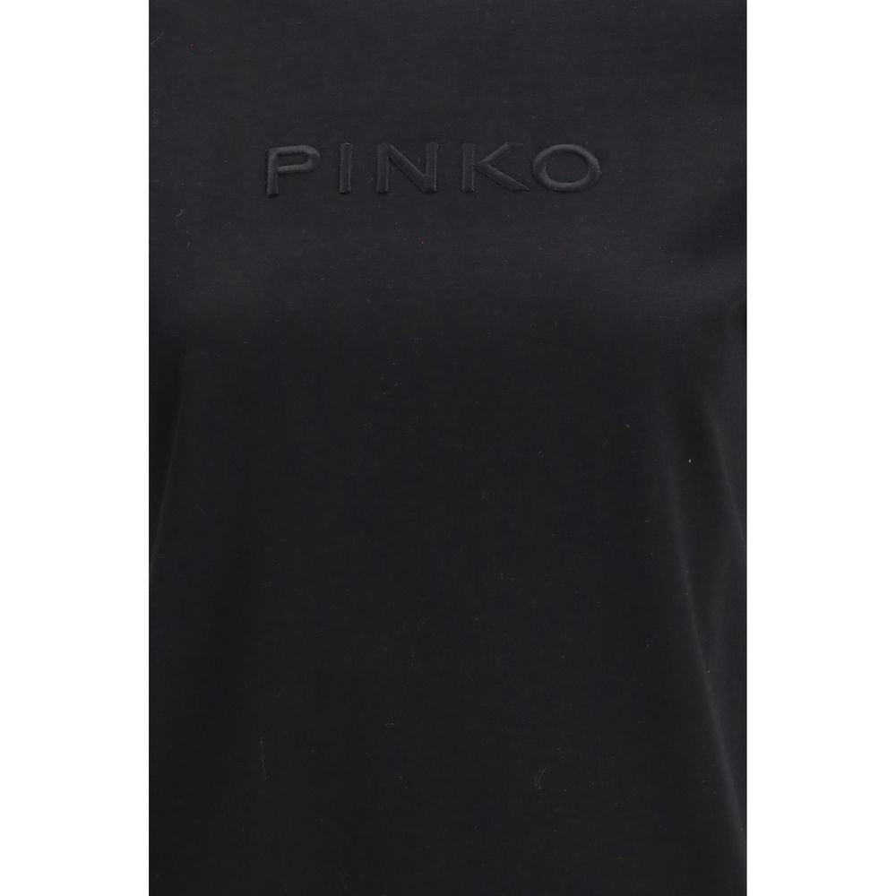 A black cotton t-shirt with a logo on the front