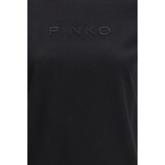 A black cotton t-shirt with a logo on the front