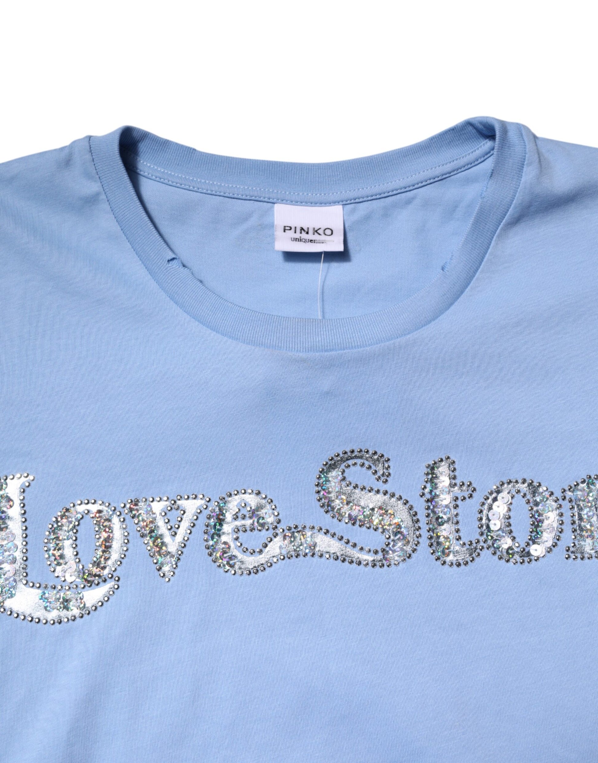 Blue shirt with sparkly letters
