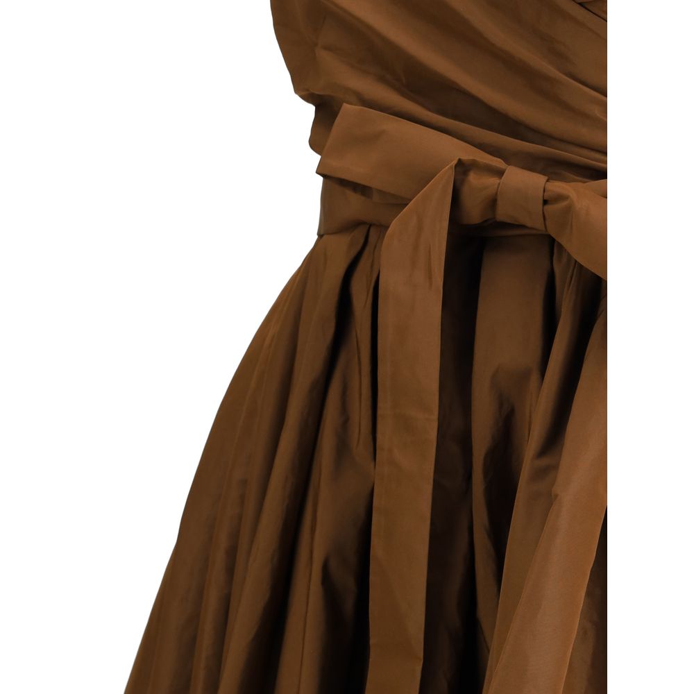 Brown strapless dress with ruffles