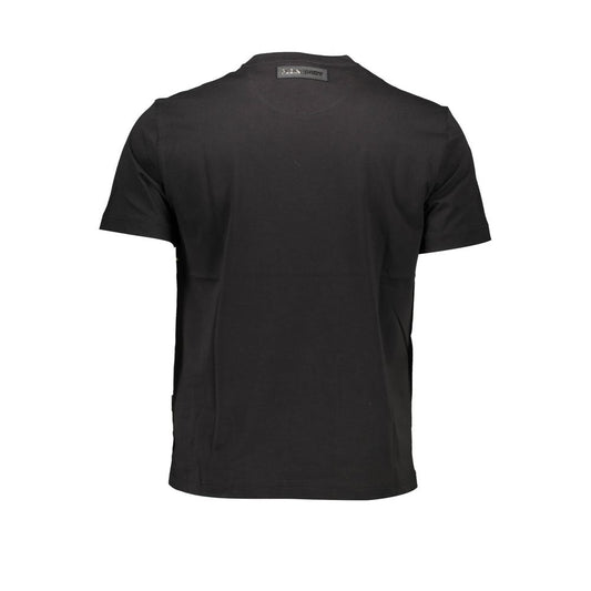 A black cotton men's t-shirt on a mannequin