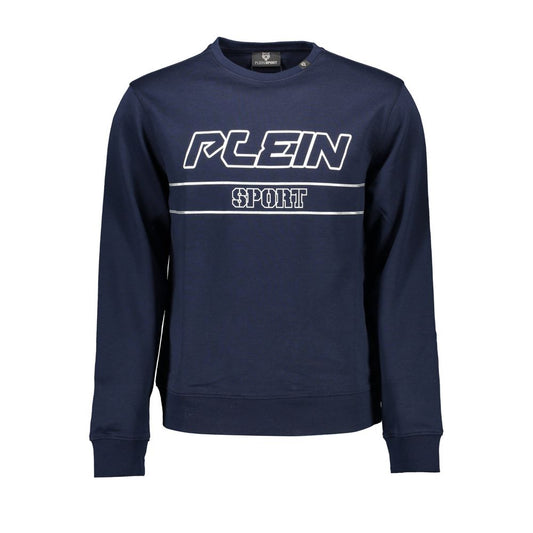 Blue sweatshirt with white lettering and design