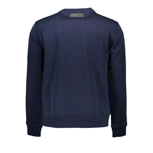 Navy blue sweatshirt on hanger
