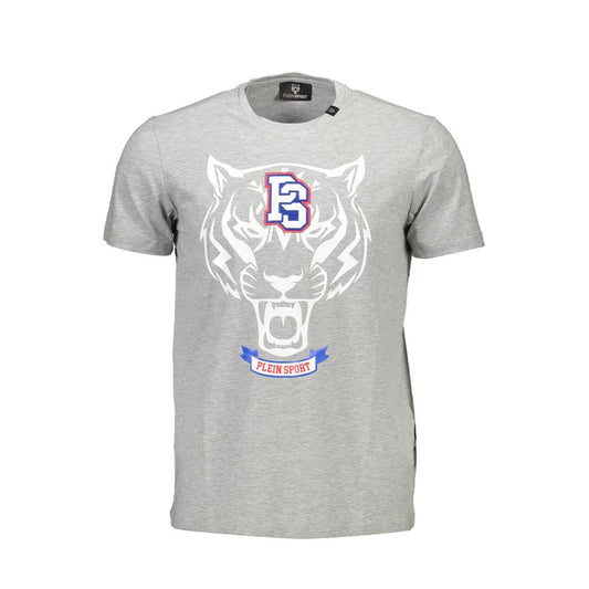 Grey t-shirt with white graphic of a tiger's head