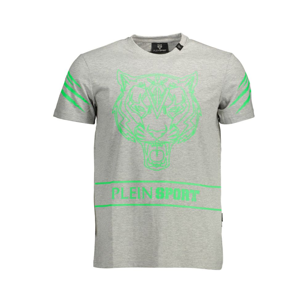 Grey t-shirt with green and white graphic design