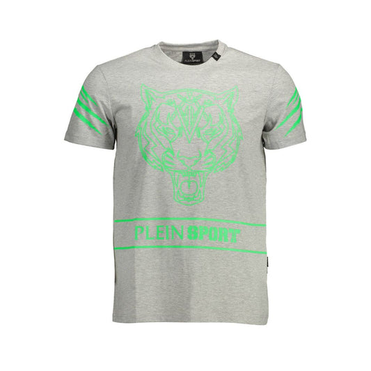 Grey t-shirt with green and white graphic design