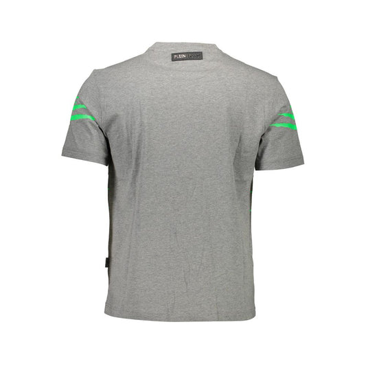 Short sleeved gray t-shirt with green trim