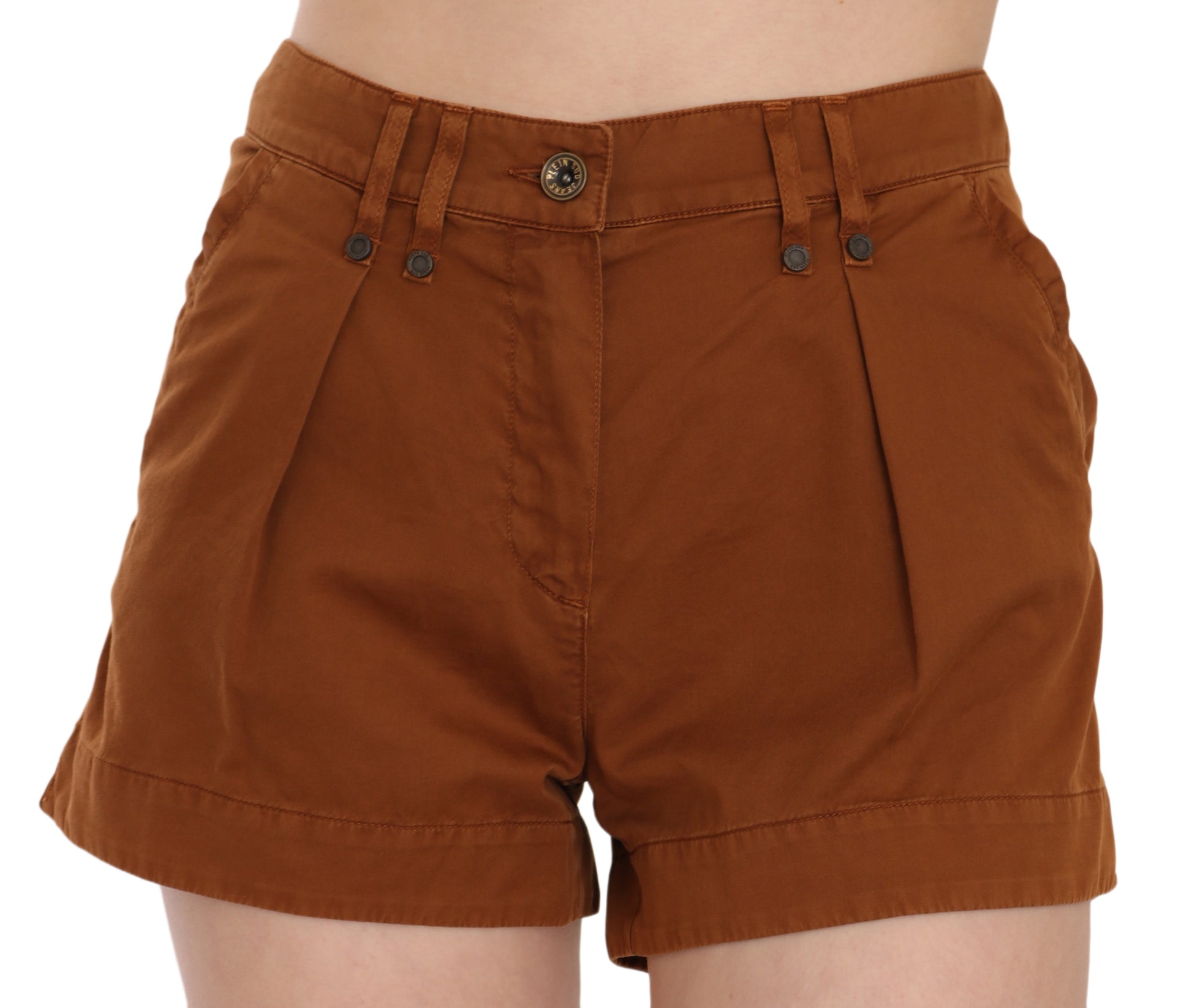 Brown shorts with pockets on a model