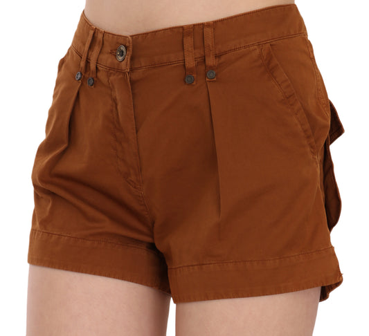 Brown shorts with pockets on a model