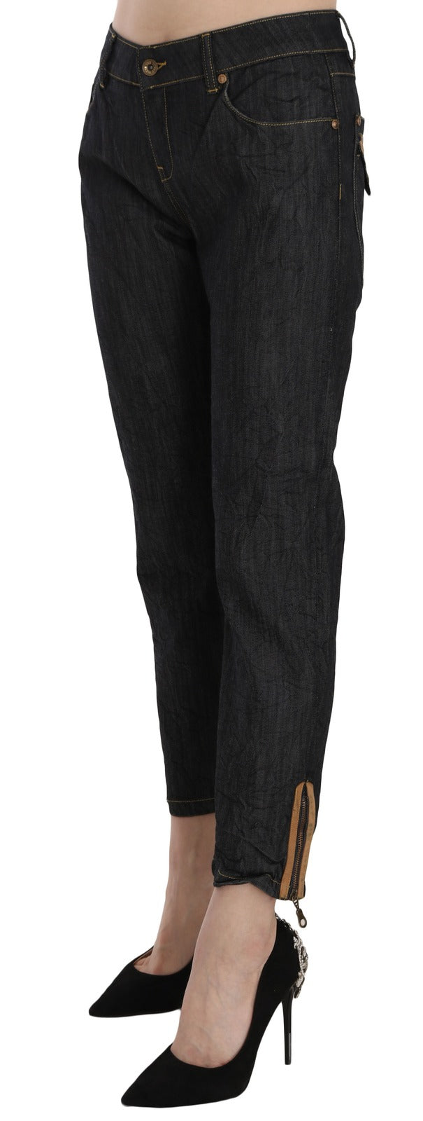 Pair of women's jeans with a faded wash and distressed details