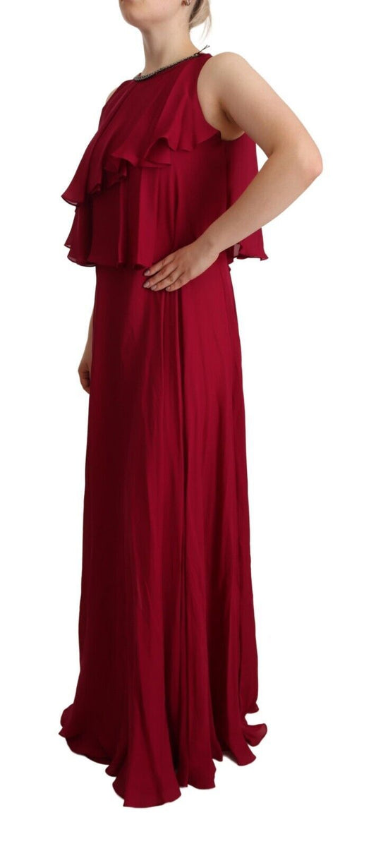 Red ruffled maxi dress with long sleeves