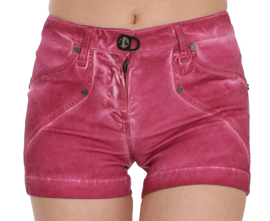 Pink velvet shorts with zippered front