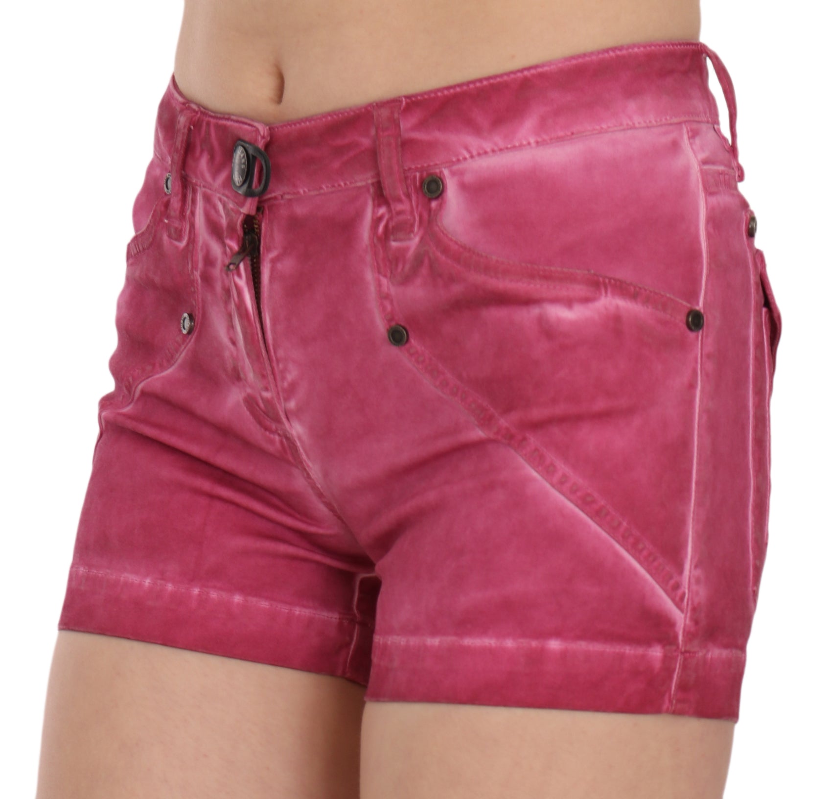 Pink velvet shorts with zippered pockets