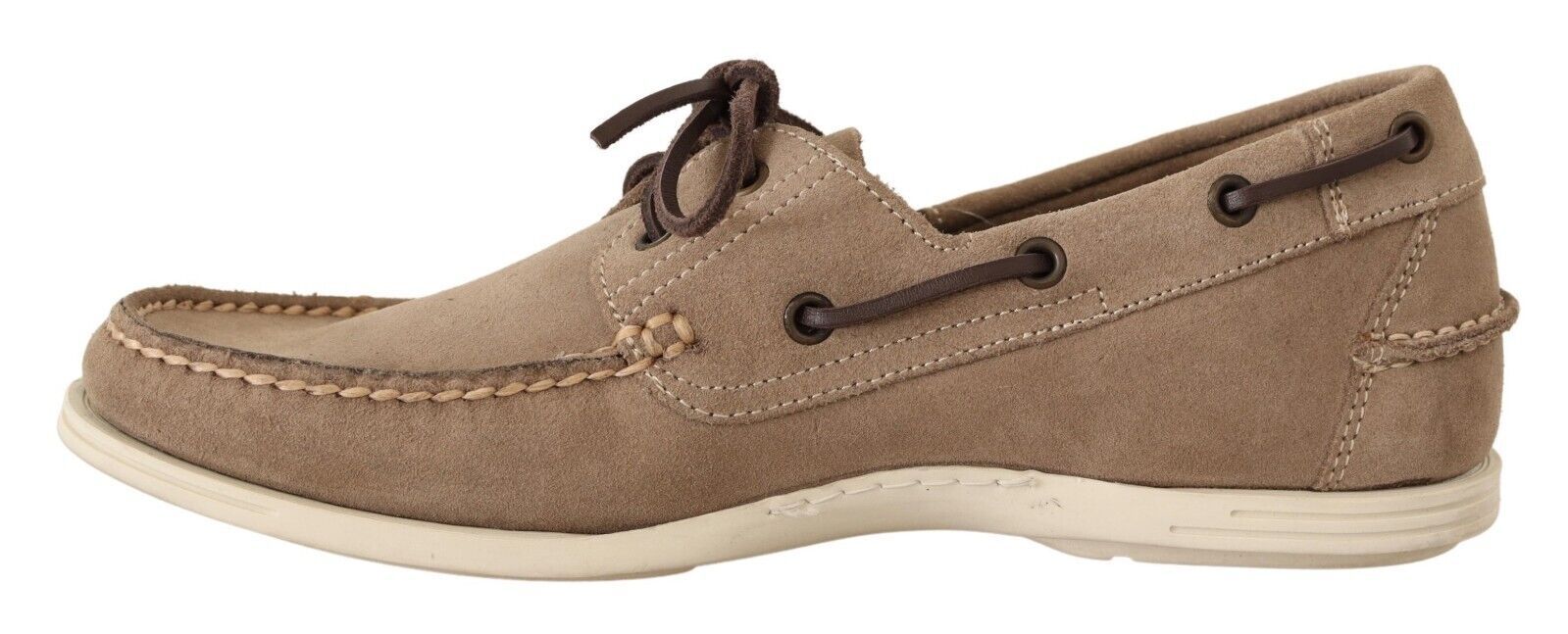 Brown suede loafer shoes with laces and side stitching details