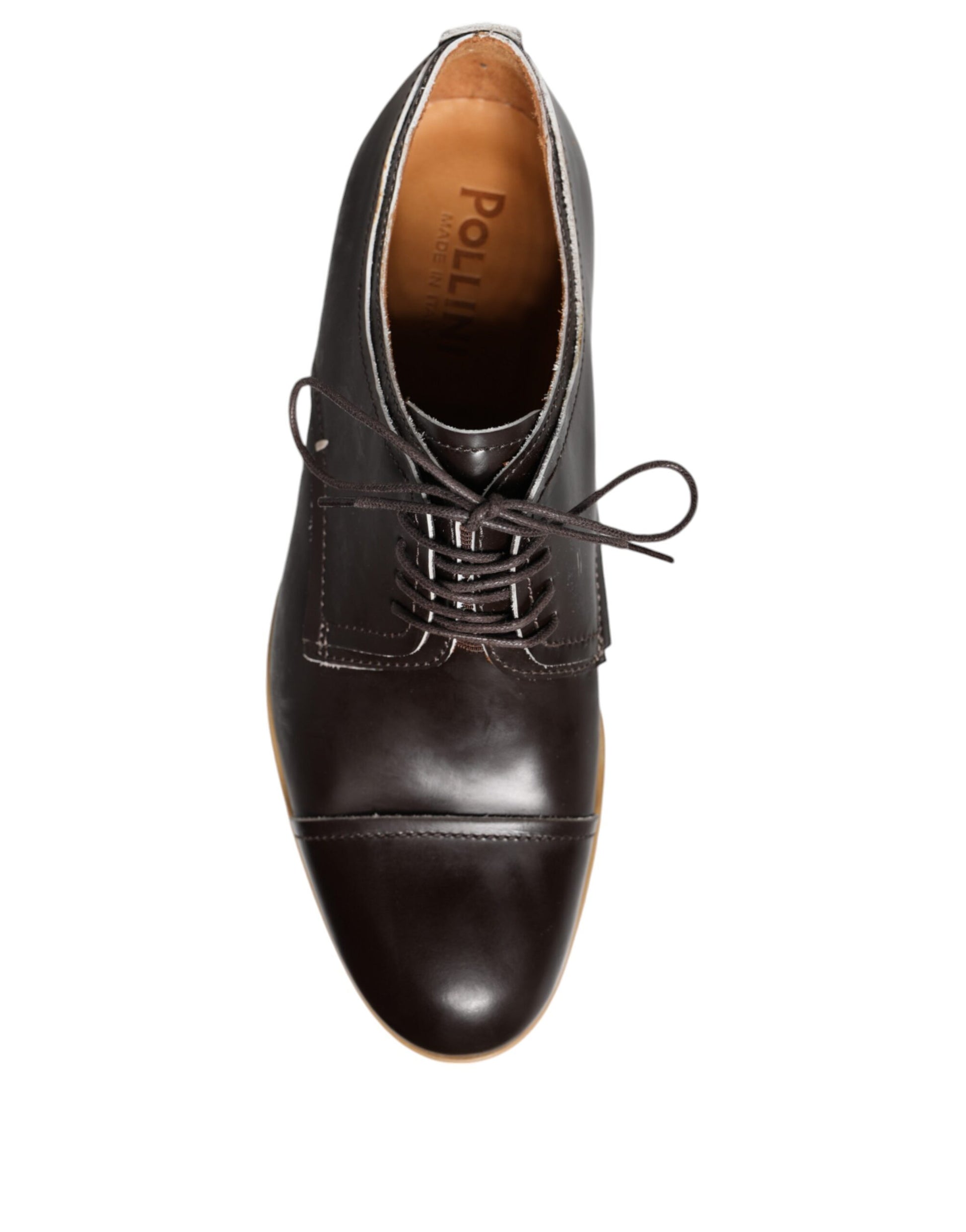 A black leather lace-up dress shoe with white sole, designed for men's formal wear