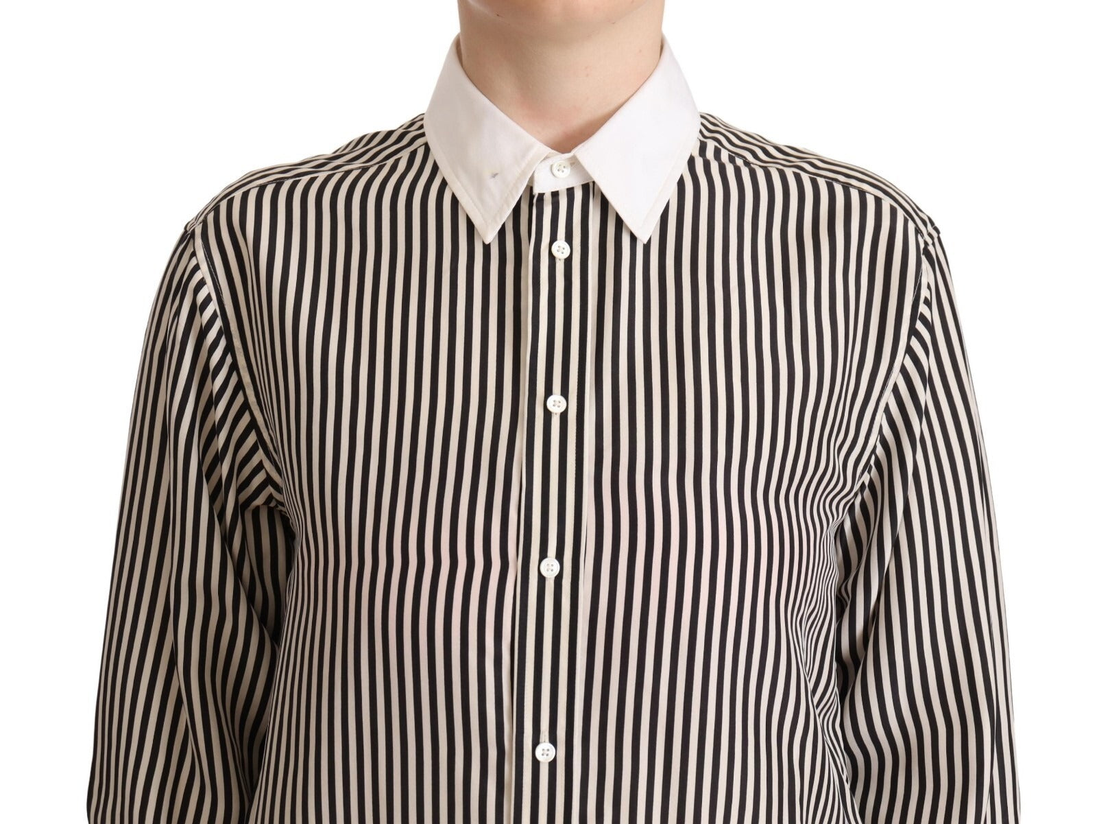 Black and white striped shirt with collar and buttons