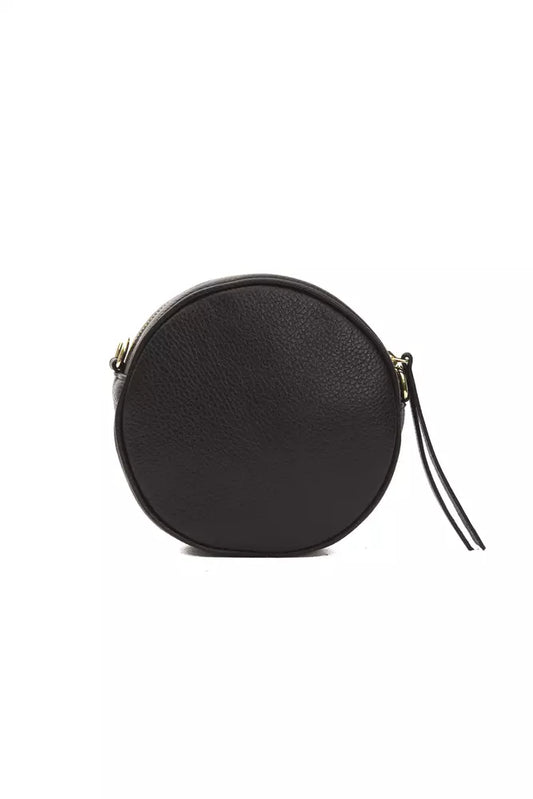 Black leather crossbody bag with gold accents
