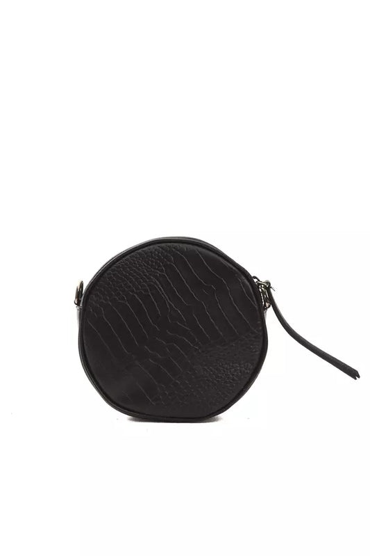 Black leather crossbody bag with silver hardware