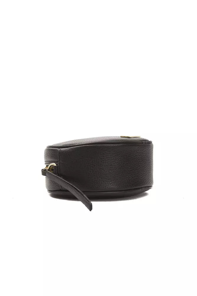 Black leather belt with gold buckle