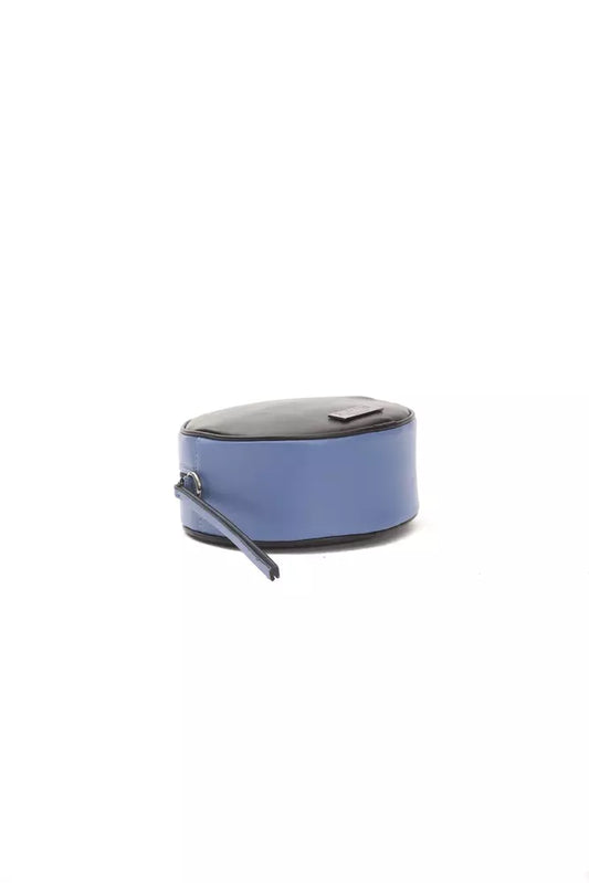 Blue and black cylindrical object on white background