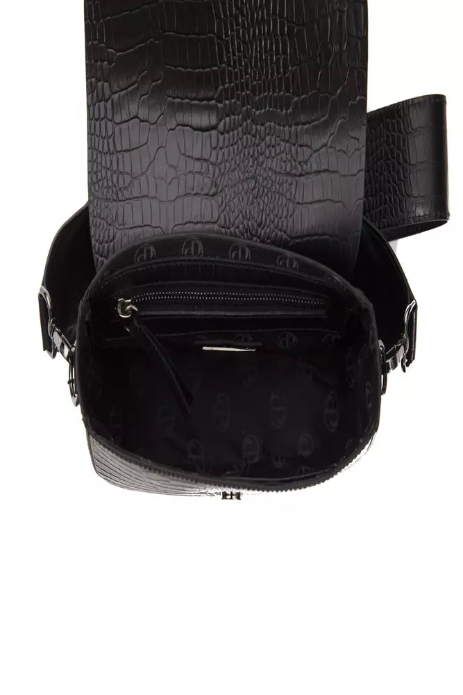 Black leather crossbody bag with silver hardware