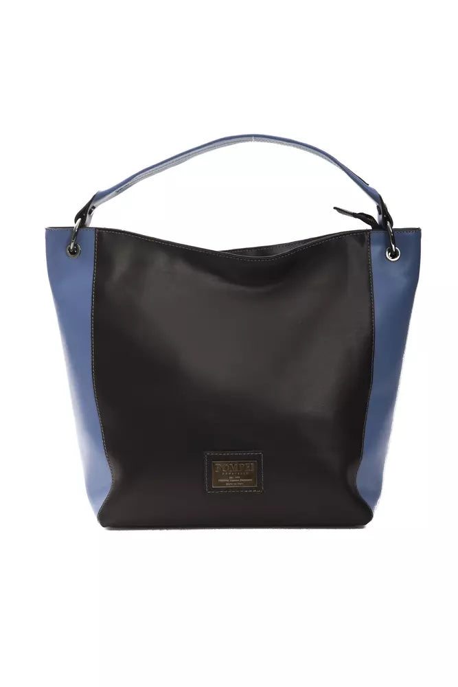Blue and black handbag with strap