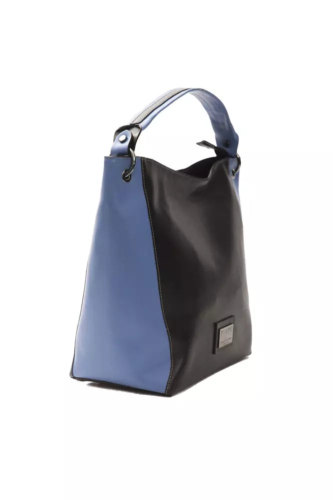 Blue and black tote bag with handles