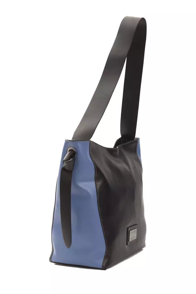 Blue and black bag with straps