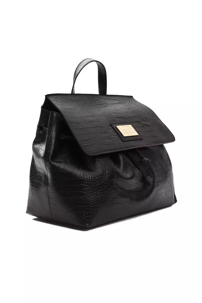 Black leather handbag with gold hardware