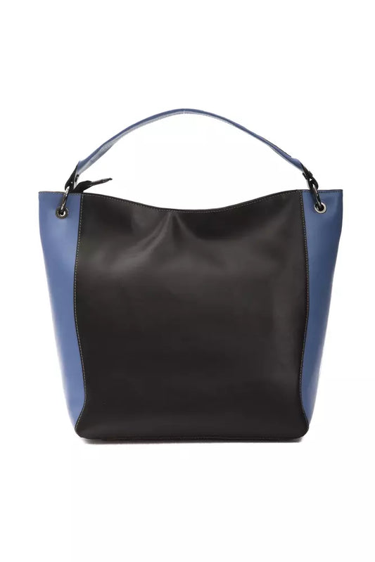 Blue and black tote bag with handles